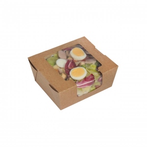 Salat-, Snack-Box Kraft+PE mit Sichtfenster 320 Stck